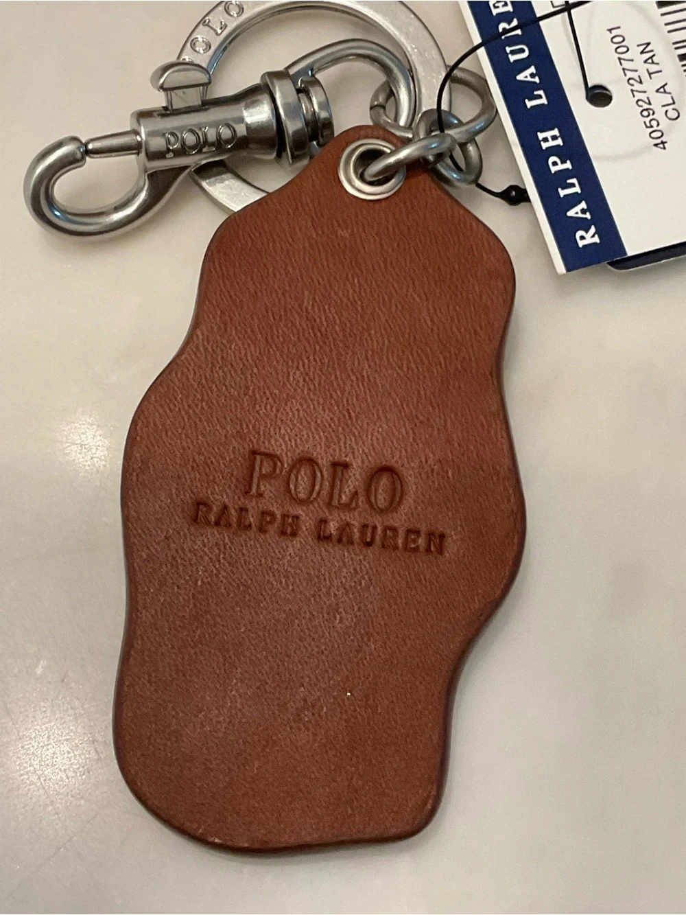 NEW Polo Ralph Lauren FLAG SWEATER BEAR - LEATHER Key Ring Keychain - BROWN